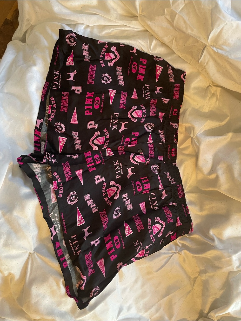 PINK Victoria's Secret Black Shorts with Hot Pink Logo Print
